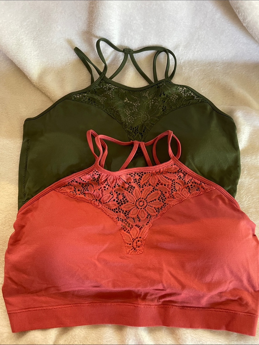 Pai of Zenana Outfitters Lace-Trim Bralettes - Olive & Coral 2X/3X